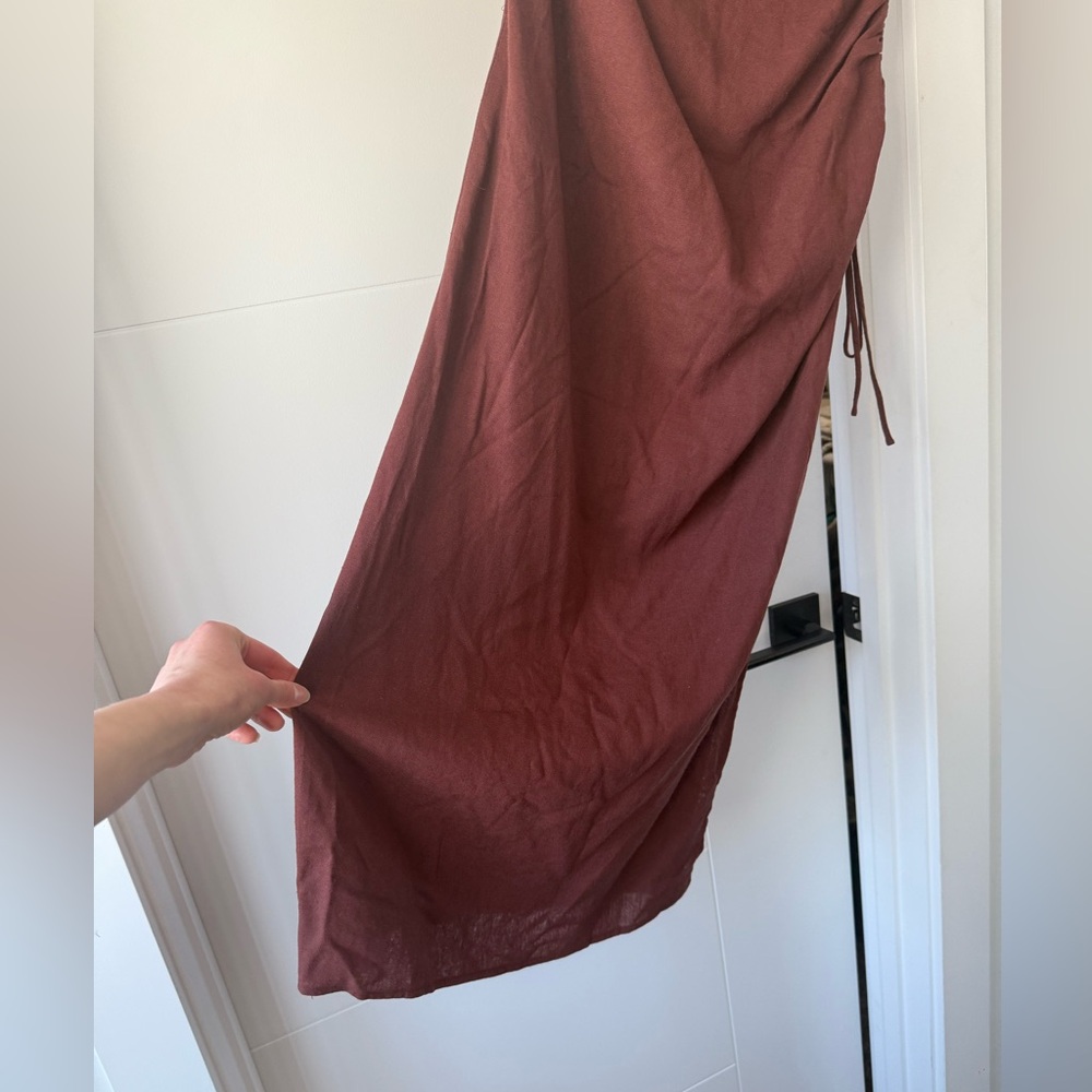 NWT Park & Fifth Linen Blend Brown Asymmetrical Midi Dress - Picture 3 of 15
